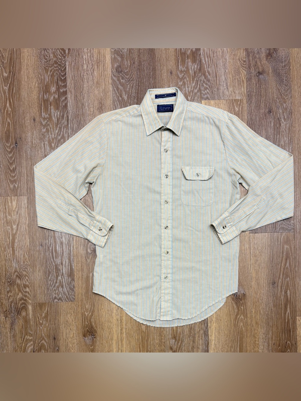 Levi's Men's Cream Shirt with Light Blue Stripes